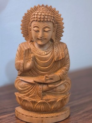 Sandlewood Carved Wooden Budda in Abhaya Mudra