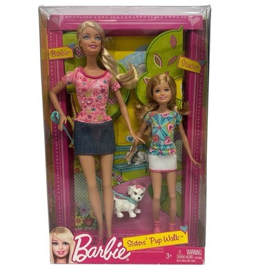2011 Mattel Barbie Sisters' Pup Walk Barbie & Stacie & Dog Set #W3285 NRFB
