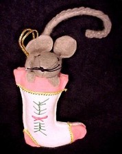 Mouse in Stocking Christmas Tree Ornament 6 inch Felt Hand Made Crafted
