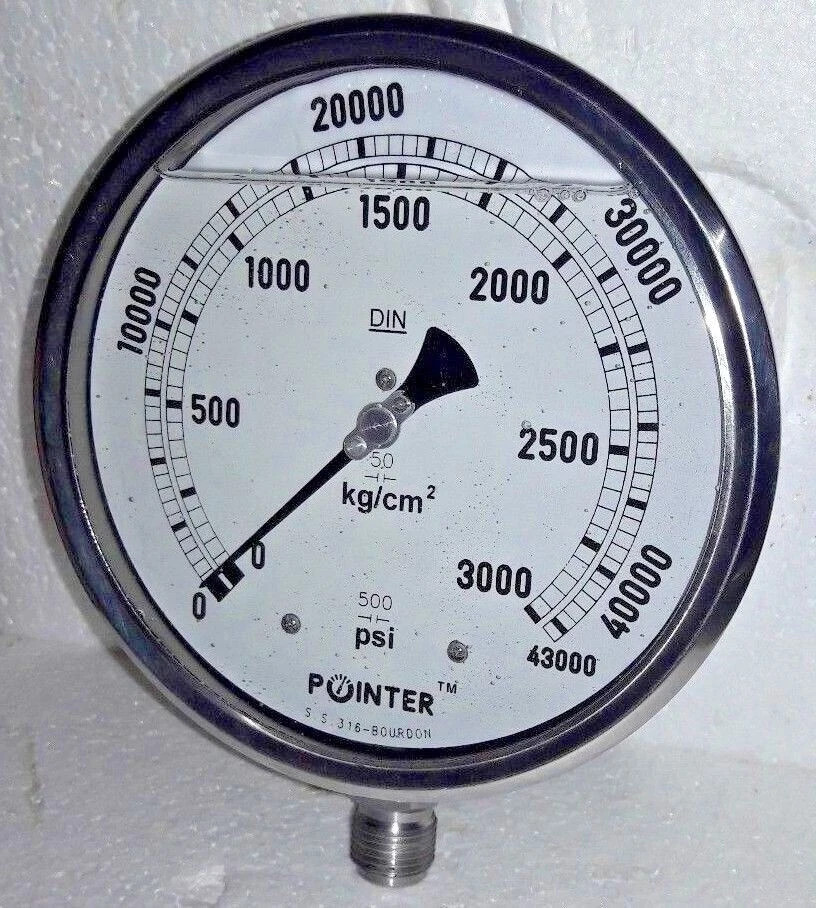 High Pressure Gauge Dual Scale 0-3000 BAR / 0-43000 PSI High Pressure Gauge Dual