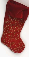 SANTAS BEST CHRISTMAS  STOCKING GLITTERY SOFT 17" RED/GOLD