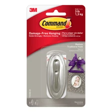 Command Medium Traditional Hook [Removable]: 1-pack (Brushed Nickel)