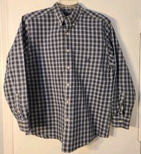 Chaps Mens Medium Plaid White Blue Logo Button Pocket Long Sleeve Dress Shirt