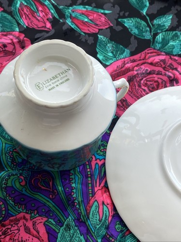 Vintage Elizabethan Fine Bone China England Teal Gold Tea Cup & Saucer # 5243 - Picture 7 of 8