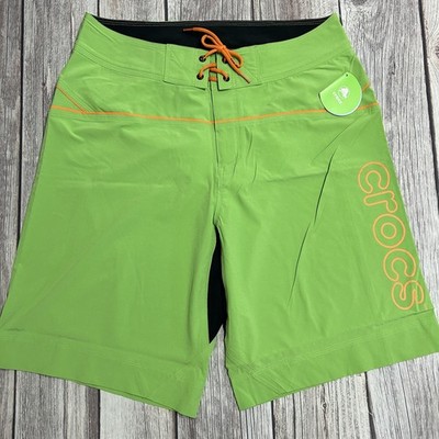Crocs Men s Large Lime Green Mesh Lined Spell Out Logo Board Shorts Swim Trunks
