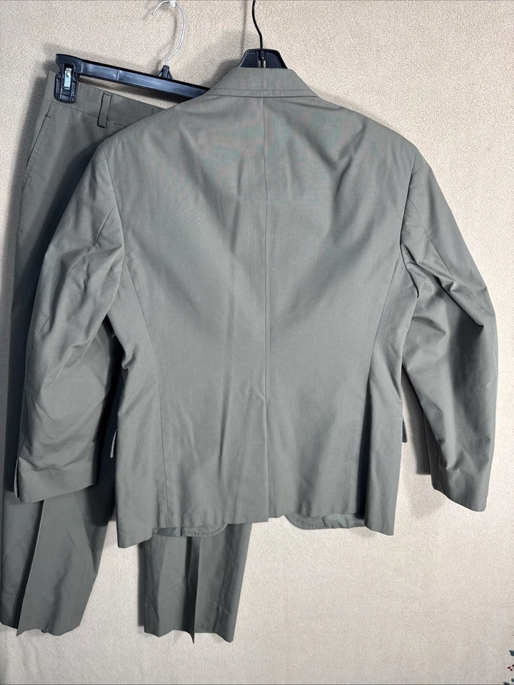 Haspel Lord & Taylor 38S Slim 2 Piece Suit 39x28 Canvas Poplin Feel Olive Drab - Image 4 of 4