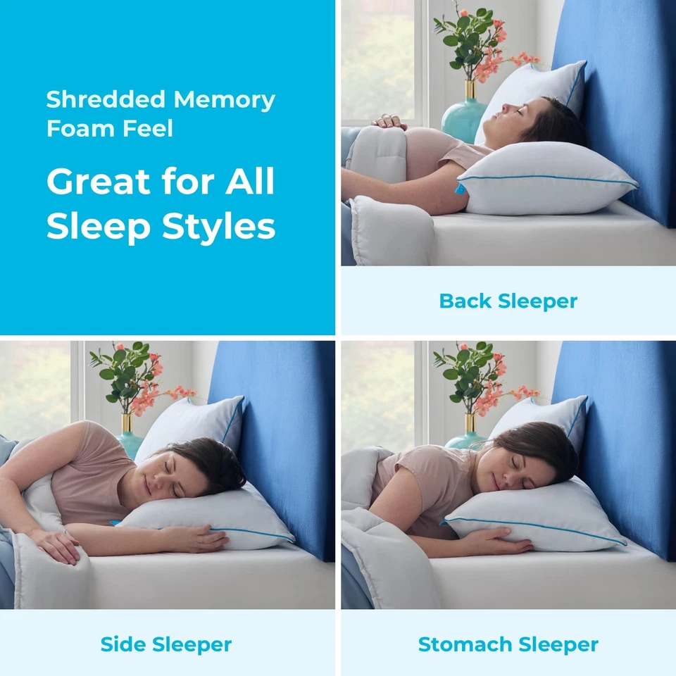 Linenspa Pillow King Size Set of 2 - 2 Pack Shredded Memory Foam Bed Pillows for - Image 4 of 4