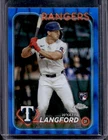 2024 Topps Chrome Wyatt Langford RC Blue Raywave Refractor Rookie #/150 Rangers