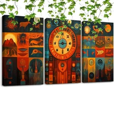 Framed 12in  16in 3pcs African Zodiac Canvas Wall Art Abstract constellation Pos