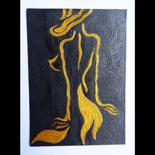 ACEO Original Gold Lady ABSTRACT Line Art Acrylic Modern 100 Hand Made NEW OOAK