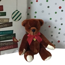 Ganz Cottage Collectibles 3" Miniature Bear "Rusty" Metal Heart Red Bow COA