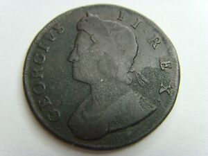 1733 Half Penny George II British Coin (Has A Green Pitting Surface Residue)