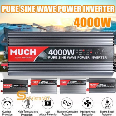 Pure Sine Wave Inverter Power Inverter 4000W DC12V/24V to AC110V Inverter LCD US