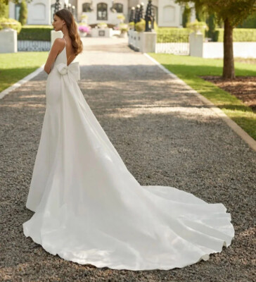 backless bow wedding dress Elegant Summer Bride Style