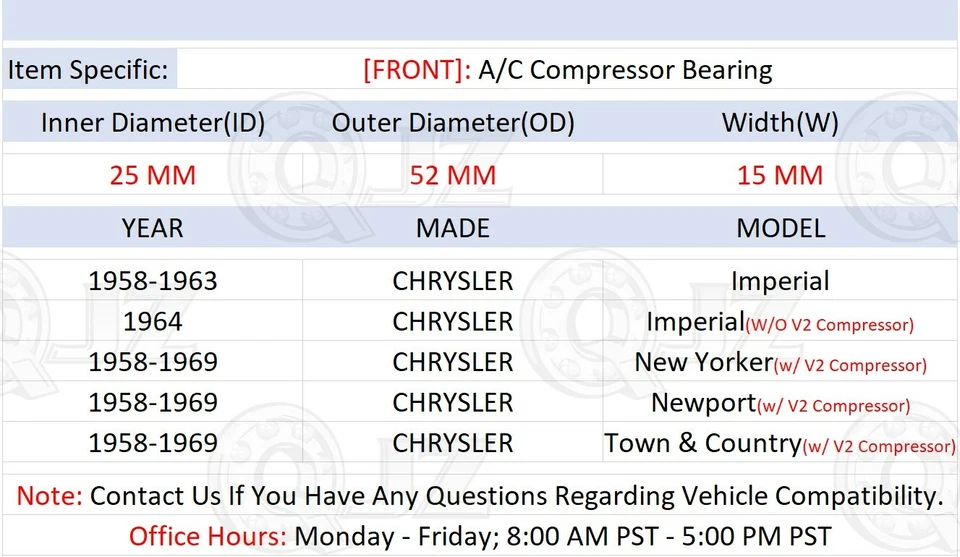 [Cantidad.1] Repuesto de unidad de cojinete de compresor de aire acondicionado para Chrysler Newport 1958-1969 Foto 2 de 4