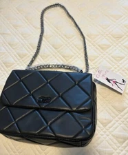 Gilda Paris Black Vegan Leather Quilted Purse Handbag Shoulder NWT $140