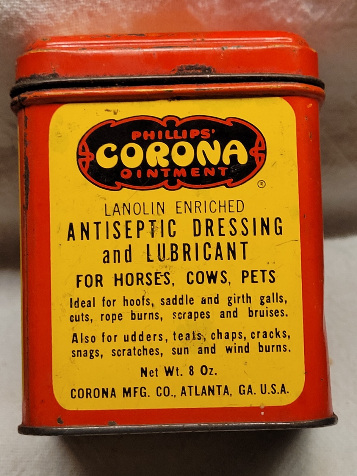 EMPTY OLD PHILLIPS' CORONA OINTMENT DRESSING HORSES COWS PETS ATLANTA GA TIN eBay