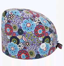 NEW Surgical Scrub Cap Doctor Nurse Cotton Bouffant Head Cover Hat Blue Floral