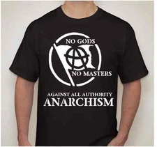 NO GODS NO MASTERS Slave Obey Atheist AGAINST AUTHORITY anarchy symbol T shirt