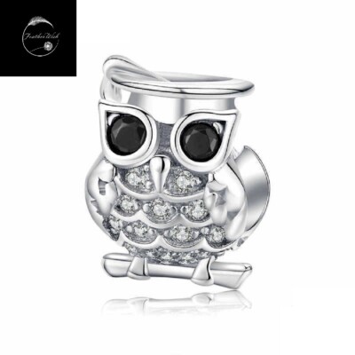Owl Bird Animal Nature Bead Charm For Bracelets Genuine Sterling Silver 925
