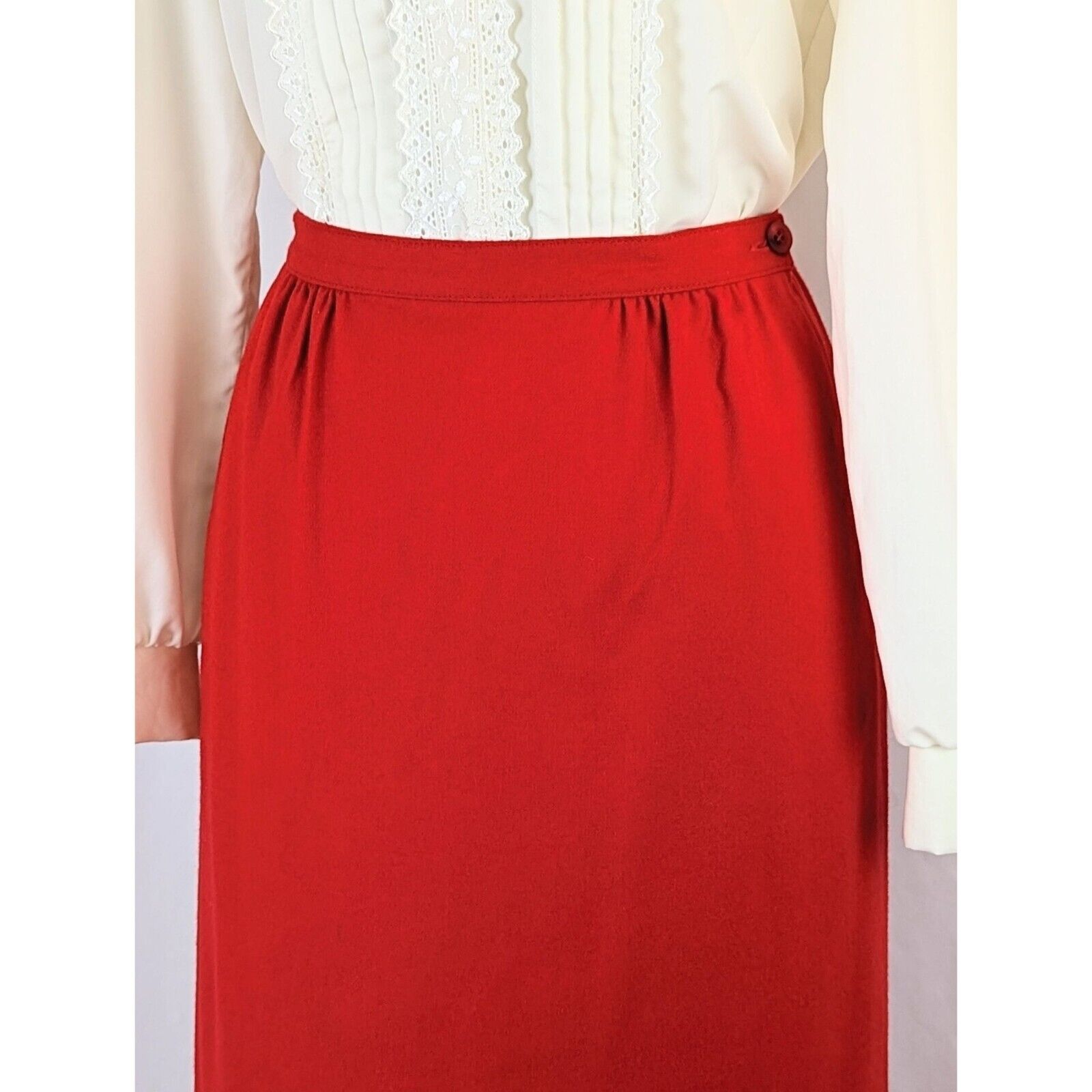 Women's Red Virgin Wool Straight Skirt Sz 10 Pend… - image 4