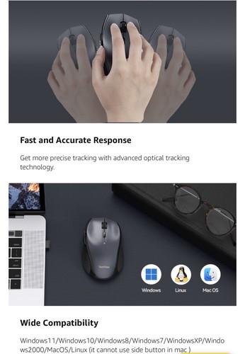 TechRise Wireless Mouse for Laptop, 4800 DPI Optical, 2.4G Ergonomic Ewm05336 - Picture 8 of 11