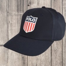 Image of POLO RALPH LAUREN Navy Polo US Flag Shield Crest Logo Baseball Cap One Size