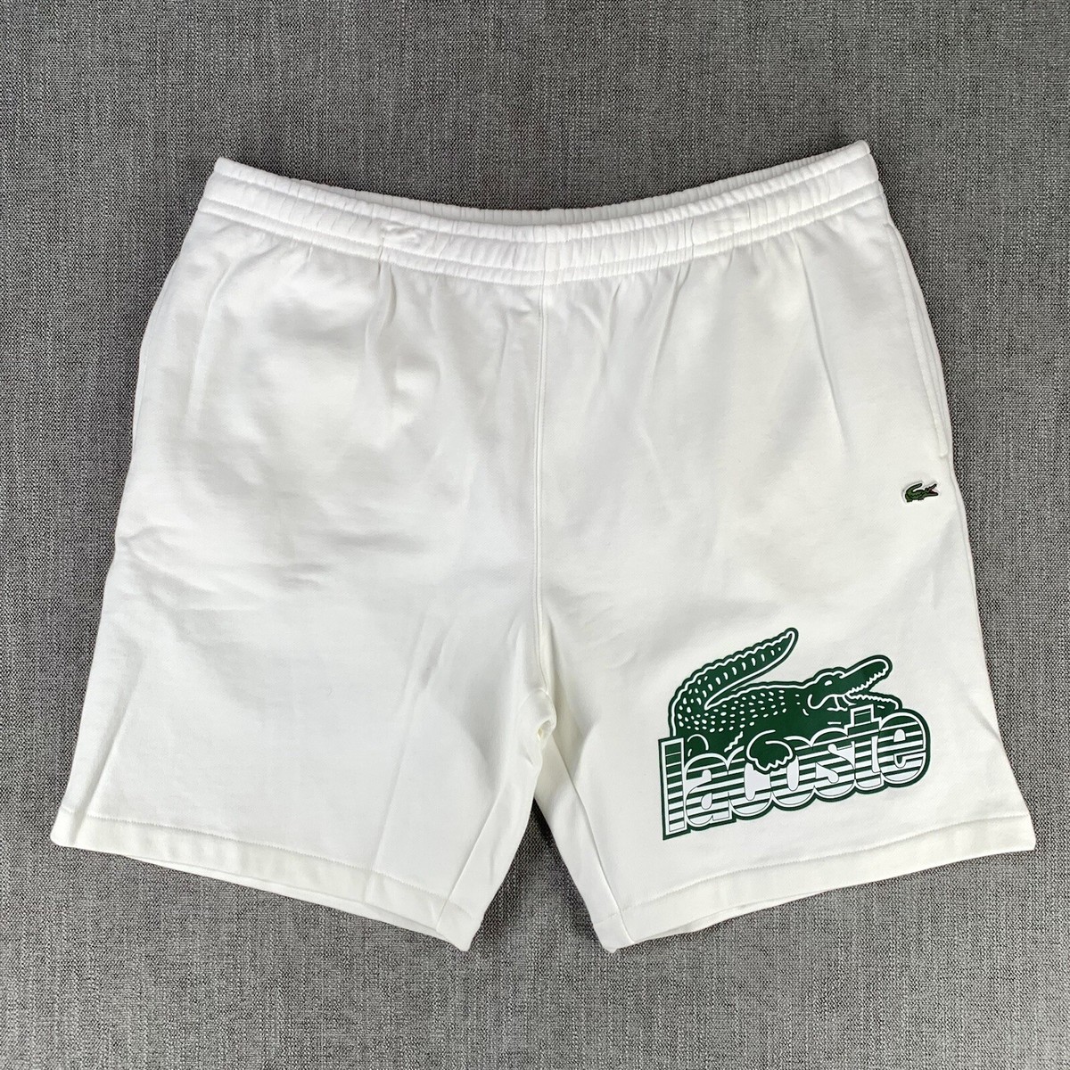 Lacoste White Men's Shorts Big Logo Patch 100% Cotton Men's Size 3XL | 42”  | eBay
