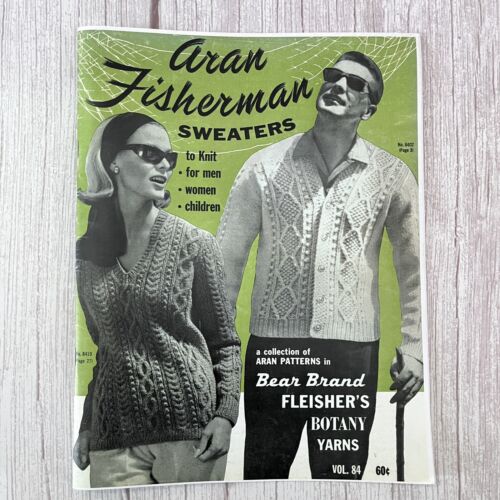 Vtg ARAN FISHERMAN SWEATERS Pattern Book Vol 84 Knitting Sizes Men Women & Child - Picture 1 of 15