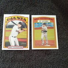 2021 Topps Heritage Mike Yastrzemski Base&In Action Baseball Cards #s 135&136.