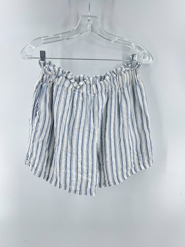 Hollister White Blue Striped Women's Pull On Ruffle Elastic Waist Shorts Size S - Picture 4 of 11