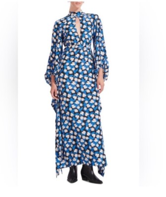 staud blue floral dress NWOT size L Danica maxi open back Size:small model:Jasmine The Charli Silk Dress @Fashion Nova Talia Taffeta