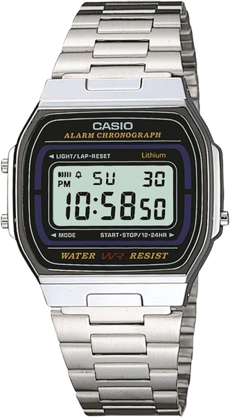 Casio A164WA-1VES Armbanduhr Edelstahl Unisex Alarm Beleuchtung Digitaluhr-image
