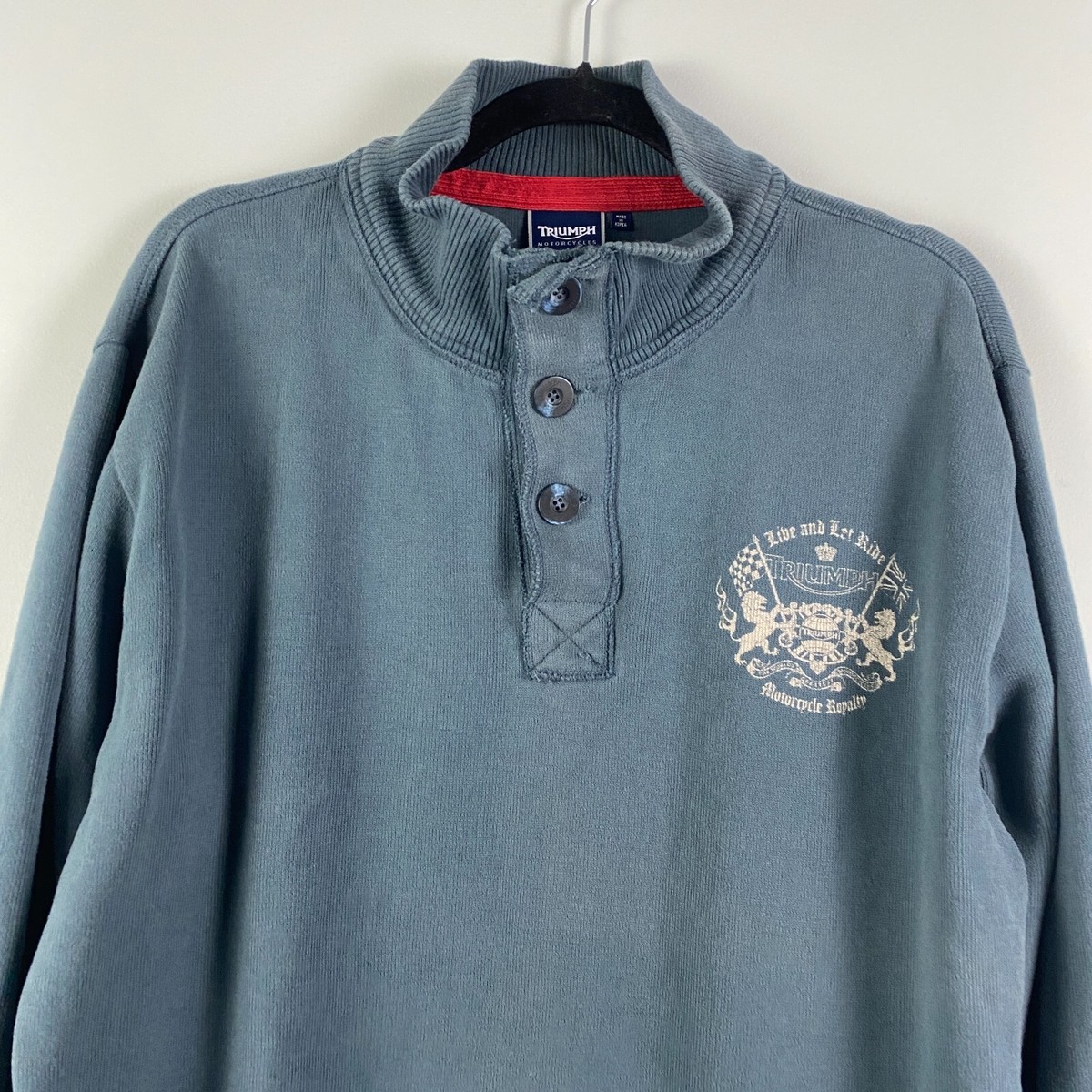 Triumph Motorcycles Henley Men XL Button Pullover Blue Live And