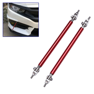 Red Aluminum Front Bumper Lip Splitter Strut Rod Tie Support Bars – Universal 2pc Kit For Cars Trucks SUVs
