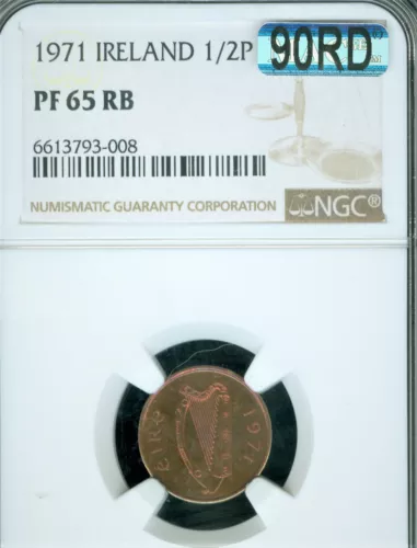 1971 IRELAND HALF PENNY NGC PF65 RB  MAC 90RD CHERRY RED   *