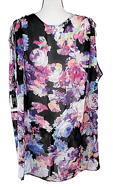 Bar III Talla M Semi Transparente Sin Mangas Negro y Floral Natación Cubre Foto 3 de 4