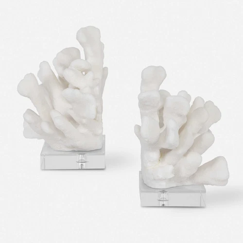 UTTERMOST 17549 CHARBEL SET OF 2 FAUX WHITE CORAL BOOKENDS ON CRYSTAL BASES - Picture 4 of 6