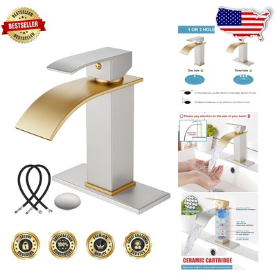 Elegant Waterfall Spout Bathroom Sink Faucet - Brushed Gold & Nickel Finish