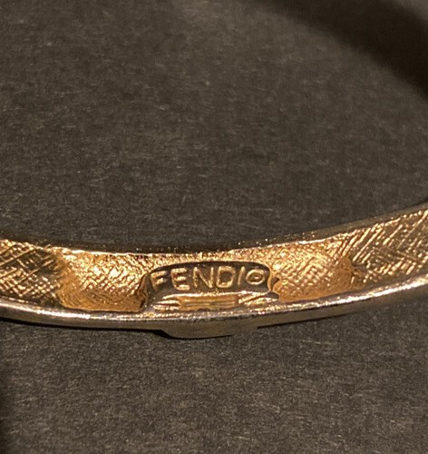 FENDI BANGLE BRACELET GOLD PLATED PAIR (2) WITH INSET FAUX PEARLS AUTHENTIC - Picture 5 of 11