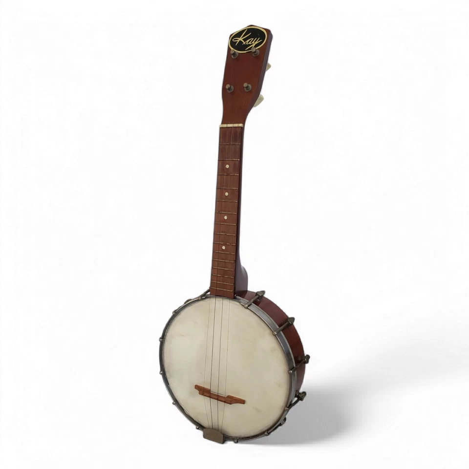 Ukelele Banjo Soprano Kay K-5 Banjolele 4 Cuerdas Etiqueta Dorada Hecho en 1957 Chicago Foto 2 de 4