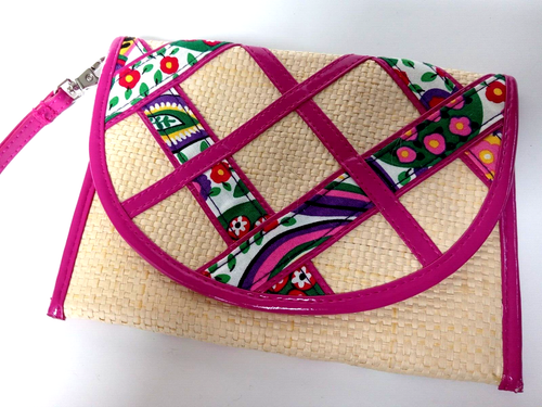 2011 Vera Bradley Viva La Vera Clutch gewebt Stroh Umschlag Handgelenktasche - Bild 4 von 13