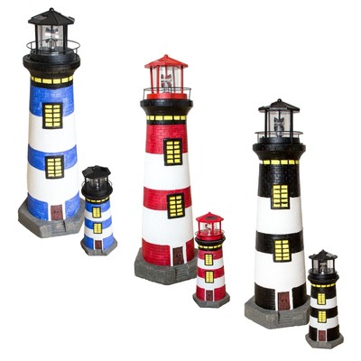 Solar-Leuchtturm mit rotierender Leuchte, Gartendekoration mit LED, Dekoturm