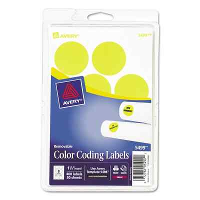 Avery Printable Removable Color-Coding Labels 1 1/4'' dia Neon Yellow 400/Pack(4B