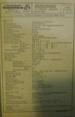 * Borgward  3 Tonner Benzin 1938 Datenblatt  Typenblatt + Wartung original   *