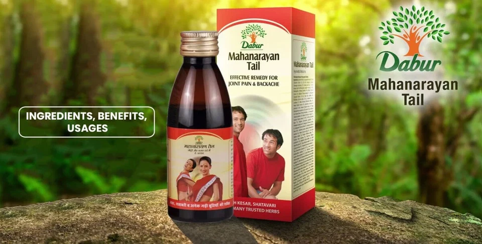 Aceite de cola Dabur Mahanarayan 100 ml para aliviar el dolor articular y el dolor de espalda - a base de hierbas Foto 2 de 4