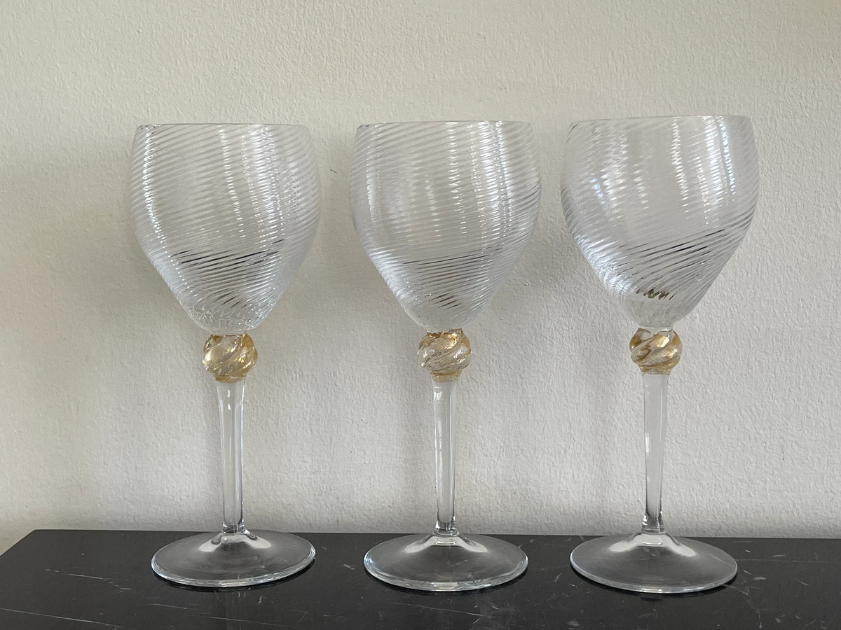 Murano Salviati Moretti Venetian 3 Hand Blown Swirl Gold Flake