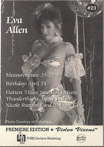 VIDEO VIXENS EVA ALLEN~#23~PREMIERE EDITION~ADULT VIDEO STAR TRADING CARD!~ - Picture 3 of 8