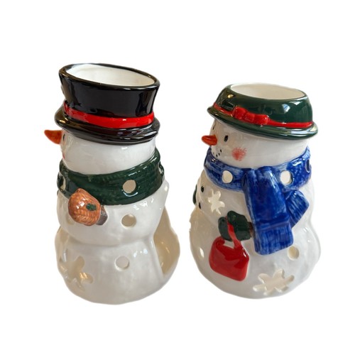 Yankee Candle Ceramic Mr. & Mrs. Snowman Tea light Votive Candle Holder Set - Picture 7 of 8