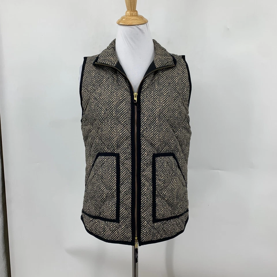 Chaleco de plumón J Crew para mujer XS extra pequeño negro espiga cremallera completa acolchado acolchado acolchado acolchado Foto 2 de 4